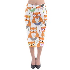 Cute Colorful Owl Cartoon Seamless Pattern Midi Pencil Skirt