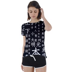 Japanese Basic Kanji Anime Dark Minimal Words Short Sleeve Open Back T-shirt by Bedest