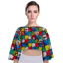 Snakes And Ladders Tie Back Butterfly Sleeve Chiffon Top by Ket1n9