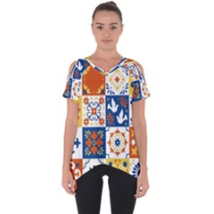 Mexican Talavera Pattern Ceramic Tiles With Flower Leaves Bird Ornaments Traditional Majolica Style Cut Out Side Drop T-shirt by Ket1n9