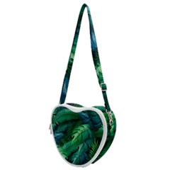 Tropical Green Leaves Background Heart Shoulder Bag by Hannah976