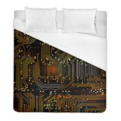 Circuits Circuit Board Orange Technology Duvet Cover (full/ Double Size) by Ndabl3x