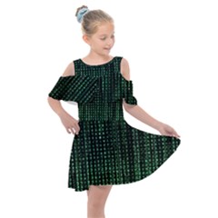 Green Matrix Code Illustration Digital Art Portrait Display Kids  Shoulder Cutout Chiffon Dress