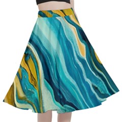 Painting Liquid Water A-line Full Circle Midi Skirt With Pocket