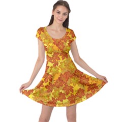 Yellow Fallen Autumn Leaves Cap Sleeve Dress