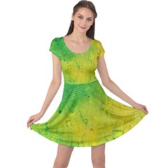 Music Notes Green Yellow Musical Double Sided Cap Sleeve Dress