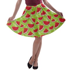 Red Watercolor Pattern Watermelon A-line Skater Skirt