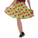 Red Watercolor Pattern Watermelon A-line Skater Skirt View2