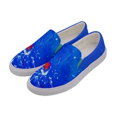 Medium Blue Splash Ink Hipster Print Womens Canvas Slip Ons by CoolDesigns