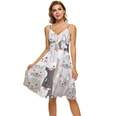 Cute Cats Seamless Pattern Sleeveless Tie Front Chiffon Dress by Bedest