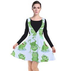 Cute Green Frogs Seamless Pattern Plunge Pinafore Dress by Bedest