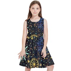 Gold Teal Snowflakes Kids  Skater Dress