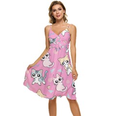 Cute Animal Little Cat Seamless Pattern Sleeveless Tie Front Chiffon Dress by Grandong