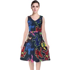 Dead Head Deadhead Grateful Dead V-neck Midi Sleeveless Dress 