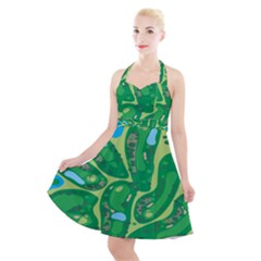 Golf Course Par Golf Course Green Halter Party Swing Dress 