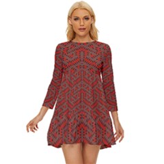 Hexagon Motif Geometric Tribal Style Pattern Long Sleeve Babydoll Dress