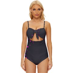 Butterflies, Abstract Design, Pink Black Knot Front One-piece Swimsuit