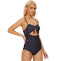 Butterflies, Abstract Design, Pink Black Knot Front One-Piece Swimsuit View3