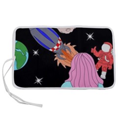 Girl Bed Space Planets Spaceship Rocket Astronaut Galaxy Universe Cosmos Woman Dream Imagination Bed Pen Storage Case (m) by Maspions