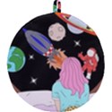 Girl Bed Space Planets Spaceship Rocket Astronaut Galaxy Universe Cosmos Woman Dream Imagination Bed Round Trivet View1