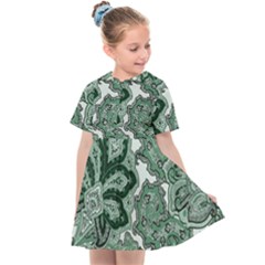 Green Ornament Texture, Green Flowers Retro Background Kids  Sailor Dress by nateshop