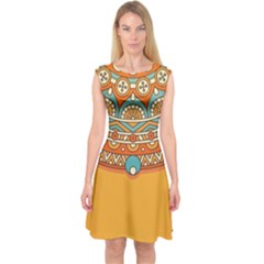 Mandala Orange Capsleeve Midi Dress