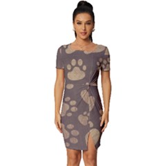 Paws Patterns, Creative, Footprints Patterns Fitted Knot Split End Bodycon Dress