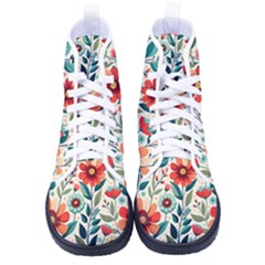 Flowers Flora Floral Background Pattern Nature Seamless Bloom Background Wallpaper Spring Women s High-top Canvas Sneakers