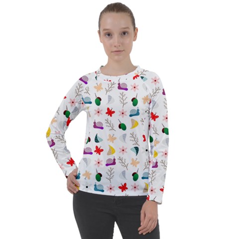 Snails Butterflies Pattern Seamless Women s Long Sleeve Raglan T-shirt by Maspions