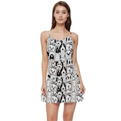 Seamless Pattern With Black White Doodle Dogs Short Frill Dress by Grandong