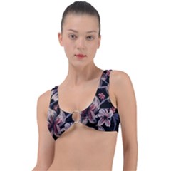 Flowers Floral Pattern Design Ring Detail Bikini Top