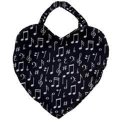 Chalk Music Notes Signs Seamless Pattern Giant Heart Shaped Tote by Ravend