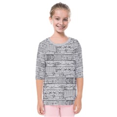 Black And White Hand Drawn Doodles Abstract Pattern Bk Kids  Quarter Sleeve Raglan T-shirt