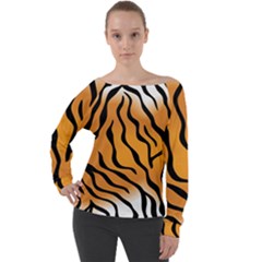 Tiger Skin Pattern Off Shoulder Long Sleeve Velour Top by Ket1n9