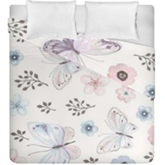 Butterflies Cute Flower Pastel Pattern Duvet Cover Double Side (king Size) by Loisa77