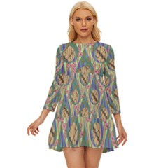 Tribal Background Boho Batik Long Sleeve Babydoll Dress