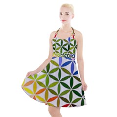 Mandala Rainbow Colorful Halter Party Swing Dress 