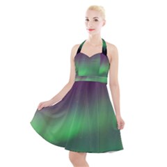 Northern Lights Green Aurora Borealis Halter Party Swing Dress 