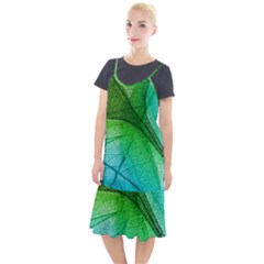 3d Leaves Texture Sheet Blue Green Camis Fishtail Dress