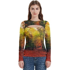 Forest Woods Autumn Nature Women s Cut Out Long Sleeve T-shirt