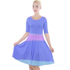 Pastel Colour, Blue, Lilac, Orange, Pastel, Pink, Romance Quarter Sleeve A-line Dress With Pockets