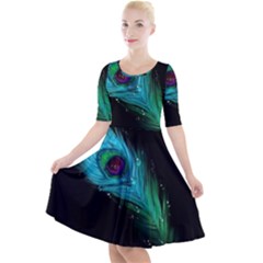 Shree Krishna, Feather, Lord, Rainbows Quarter Sleeve A-line Dress With Pockets