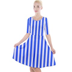 Blue Stripes, Sticker, Stickers Quarter Sleeve A-line Dress With Pockets