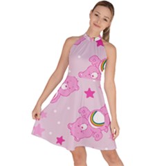 Cheer Bear Pink, Care, Care Bears, Cartoon Sleeveless Halter Neck A-line Dress