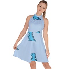 Dinosaur , Cute, Pastel, Sleeveless Halter Neck A-line Dress