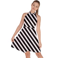 Stripes Monochrome Pattern Sleeveless Halter Neck A-line Dress