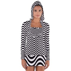 Black White Wave Pattern Wavy Water Seamless Long Sleeve Hooded T-shirt