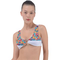 Floral And Leaves Pattern Ring Detail Bikini Top