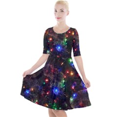 Christmas Lights Quarter Sleeve A-line Dress With Pockets