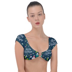 Merry Christmas, Happy New Year, Christmas Seamless Texture Cap Sleeve Ring Bikini Top